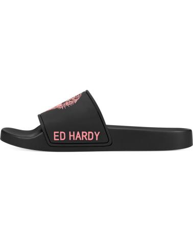 Tongs ED HARDY  pour Femme SEXY BEAST SLIDERS BLACK-FLUO RED  NEGRO-ROSA