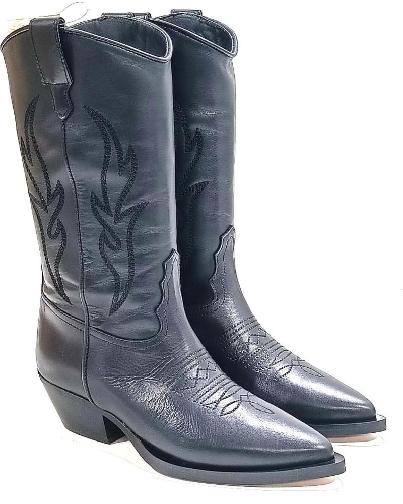 Boots-De-Mujer-ALPE-BOTA-COWBOY-DE-PIEL-CON-TACON-CUBANO-NEGRO