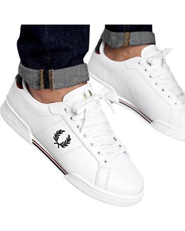 FRED PERRY B722 LEATHER B6311 WEISS MIT NAVY-DETAILS BLANCO