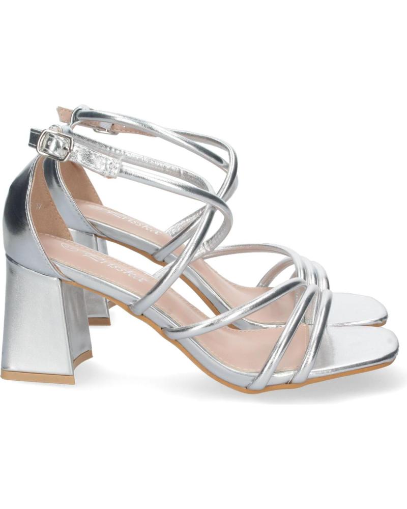 Sandalias Plateadas Sandalias Tiras Tacon Medio Sandals De Mujer
