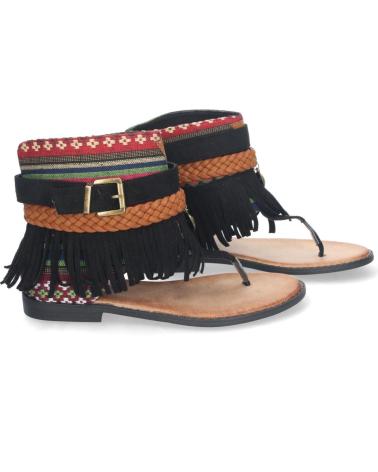 Sandalias PUNTOSALAO  de Mujer SANDALIAS PLANAS ESCLAVAS CON FLECOS PARA MUJER COLOR  NEGRO