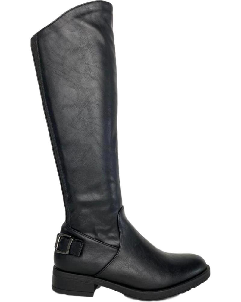 Botas LETS SECRET  de Mujer BOTA PLANA ALTA DE MUJER CON ELSTICO EN GEMELO HEBILLA Y CIE  NEGRO