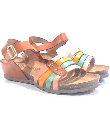 Sandales YOKONO  pour Femme SANDALIA CASUAL DE PIEL CON CUNA  TAN MULTI