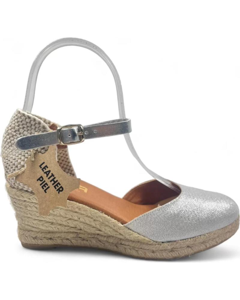 Sandálias TIMBOS  de Mulher SANDALIA DE PIEL CUNA ESPARTO MUJER PLATA 129554  PLATEADO