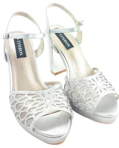 Sandalias TIMBOS  de Mujer ZAPATOS 127584 COLOR PLATA MATERIAL BAMARA COMBINADO BRILLO  PLATEADO