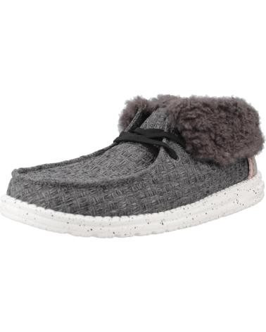 Chaussures HEY DUDE  pour Femme ZAPATOS CASUAL MUJER MODELO WENDY FOLD STITCH COZY COLOR GRI  BLACK