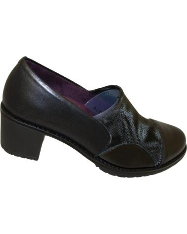 Zapatos de tacón PITILLOS  de Mujer SALON EN PIEL NEGRA CON DETALLES TEXTURIZADOS Y TACON BAJO  NEGRO