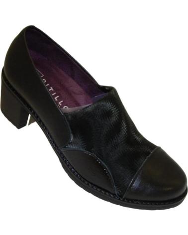 Zapatos de tacón PITILLOS  de Mujer SALON EN PIEL NEGRA CON DETALLES TEXTURIZADOS Y TACON BAJO  NEGRO