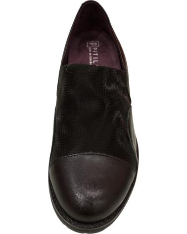 Zapatos de tacón PITILLOS  de Mujer SALON EN PIEL NEGRA CON DETALLES TEXTURIZADOS Y TACON BAJO  NEGRO