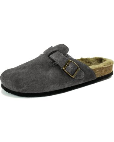 Zapatos NATURAL WORLD  de Mujer y Hombre ZUECO UNISEX 7020U CHIARA DE DE PIEL CON FORRO PELO  ANTRACITA