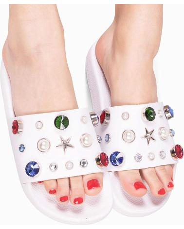 SLIDES SANDALS THE WHITE BRAND PEARLS WHITE L-0184 WHITE BLANCO