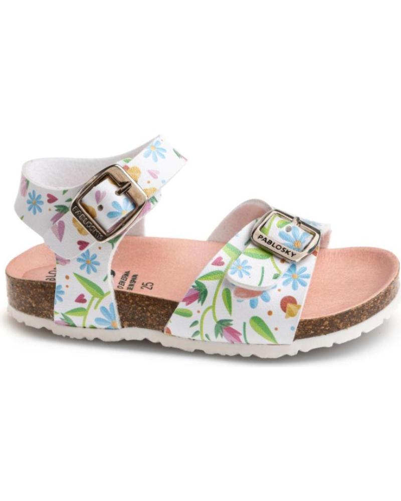 SANDALES BIO PABLOSKY 439604 À BOUCLES AVEC IMPRIMÉ FLORAL BLANC BLANCO