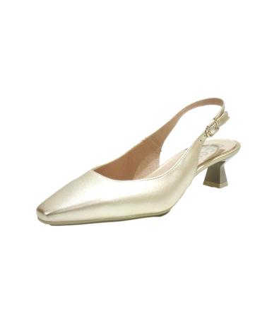 Sandalias DESIREÉ  de Mujer ZAPATO VESTIR DE PIEL CON TACON Y SUELA DE GOMA  PLATINO