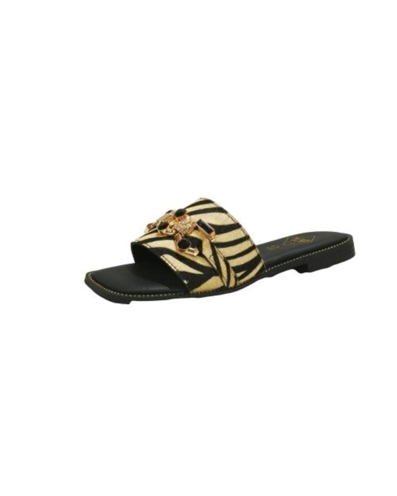 Chanclas TOP3  de Mujer SANDALIA CASUAL PLANA DE PIEL CON SUELA DE GOMA  CEBRA