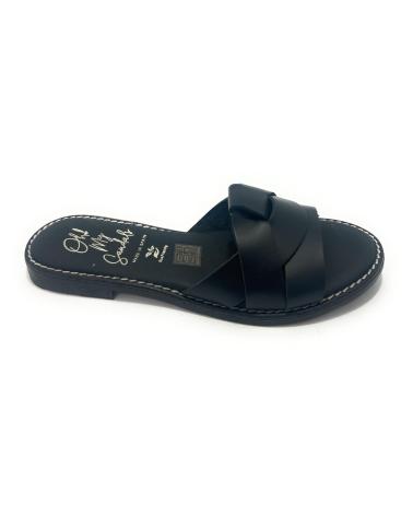 OH MY SANDALS ZUECO PLANO PIEL TIRAS NEGRO