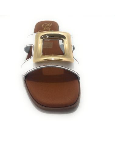 OH MY SANDALS ZUECO PLANO HEBILLA PIEL BLANCO