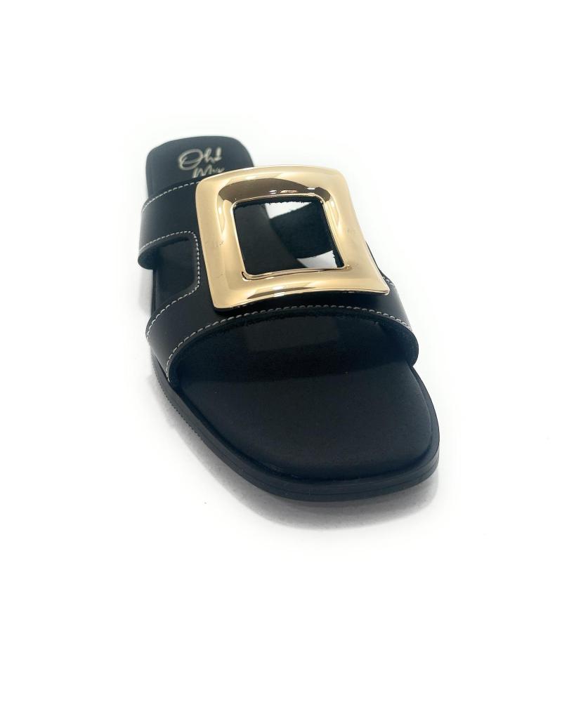 OH MY SANDALS ZUECO PLANO HEBILLA PIEL NEGRO