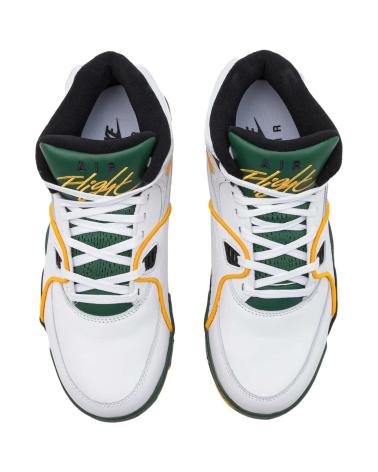 NIKE AIR FLIGHT 89 SUPERSONICS BLANCHES AVEC DÉTAILS VERTS ET JAUNES BLANCO