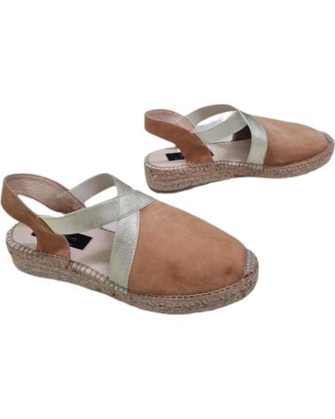 Sandalias de Mujer GAIMO ALPARGATA YUTE PIEL ANTES ANTE CAMELLO-ELASTICO PLATINO- PLANT CERDO MUSE HAND REMONTADO NATURAL- ETIQ 