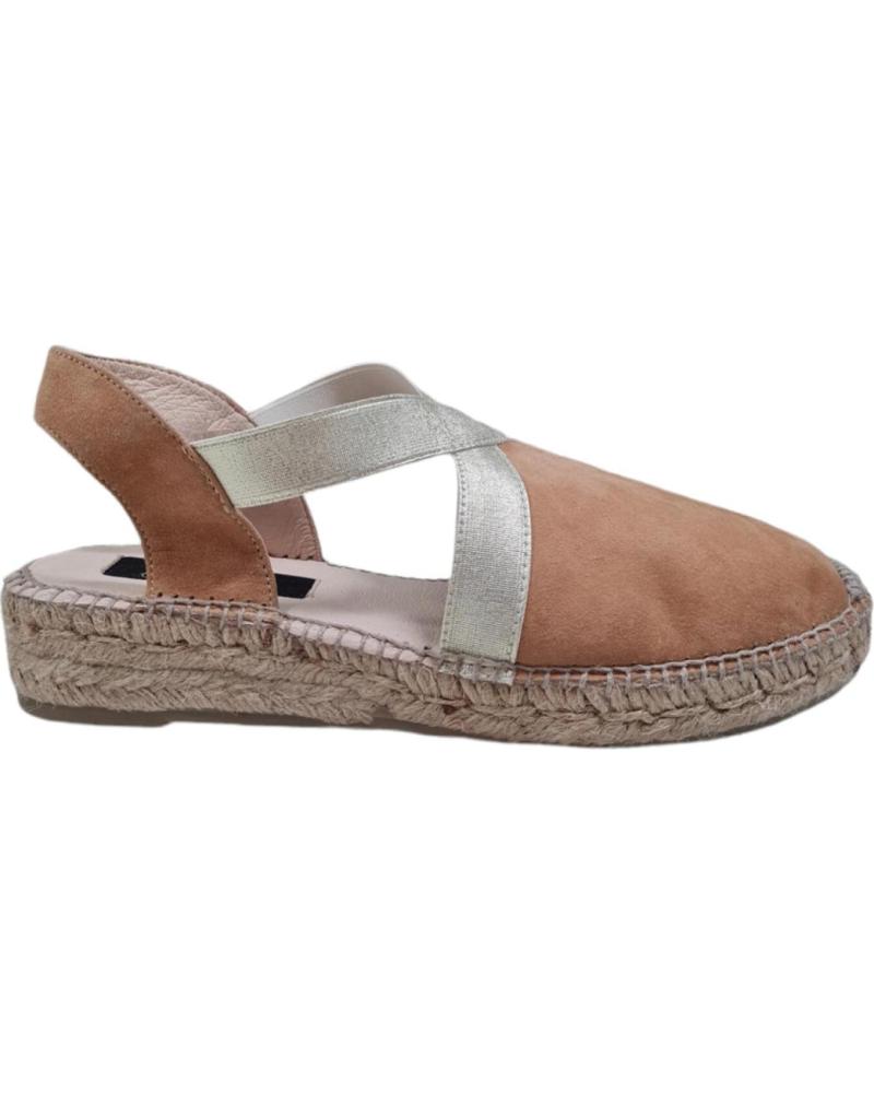 Sandalias de Mujer GAIMO ALPARGATA YUTE PIEL ANTES ANTE CAMELLO-ELASTICO PLATINO- PLANT CERDO MUSE HAND REMONTADO NATURAL- ETIQ 
