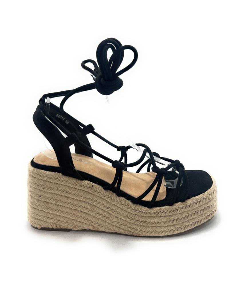 KISS LEISS SANDALIAS MUJER CUERDA PLATAFORMA ATADAS NEGRO