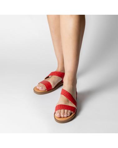 MARILA SANDALIA PLANA PARA MUJER EN PIEL ASH ROJO