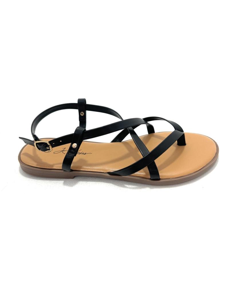 KISS LEISS SANDALIAS ESCLAVA PLANA TIRAS DEDO NEGRO