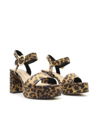 KESLEM M5360B LEOPARD PLATFORM BLOCK HEEL SANDALS LEOPARDO