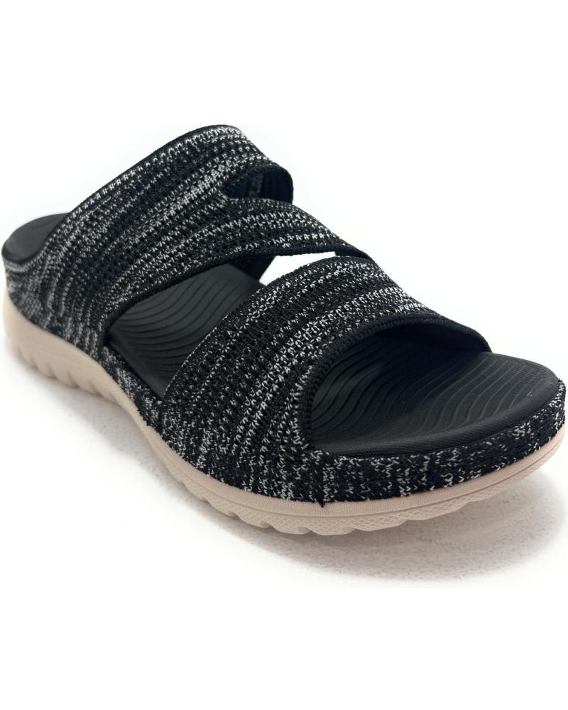 SANDALIAS DE PALA CHIC VISION CON TIRAS TEXTIL Y CUÑA CONFORT NEGRAS NEGRO