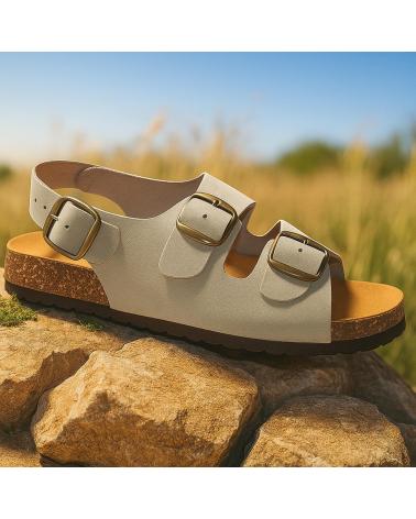 CALZADOS ALMENA BIO BEQUEME LEDER-SANDALEN MIT KORKSOHLE IN BEIGE BEIGE