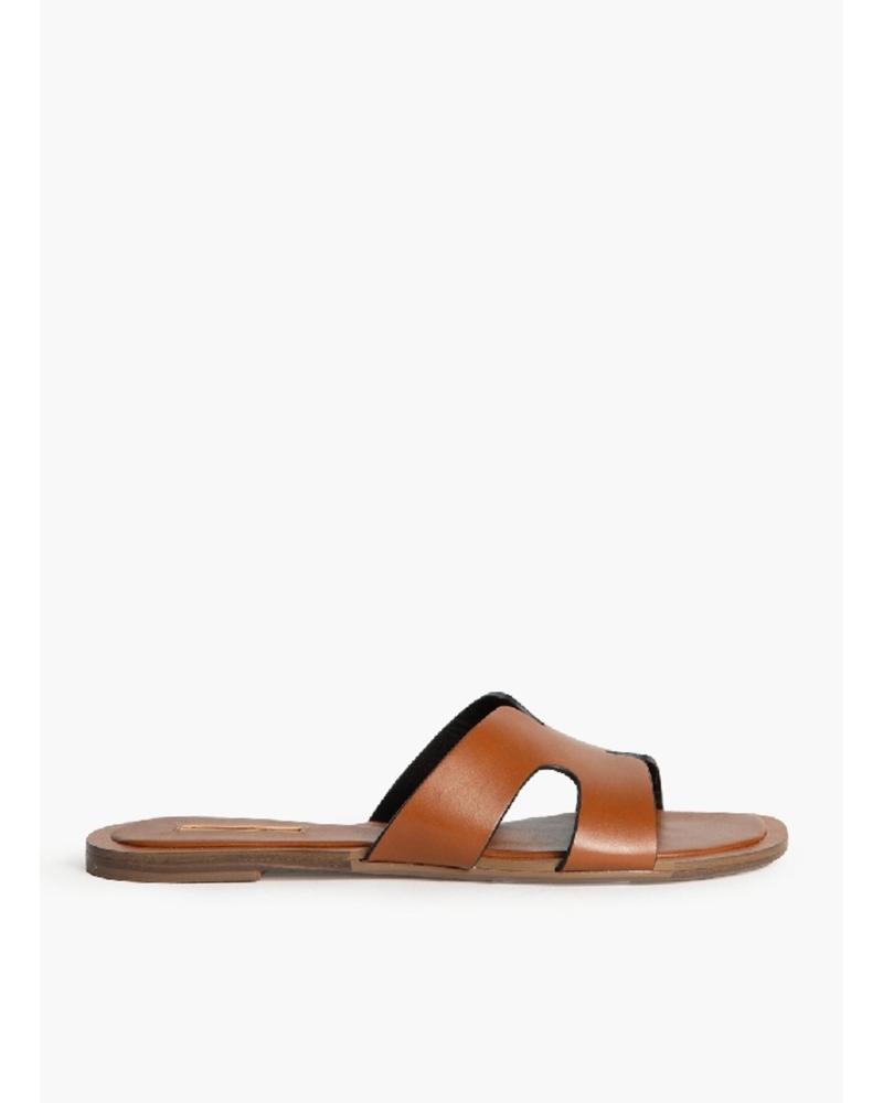 KESLEM M5470 FLAT LEATHER SANDAL IN BROWN CUERO