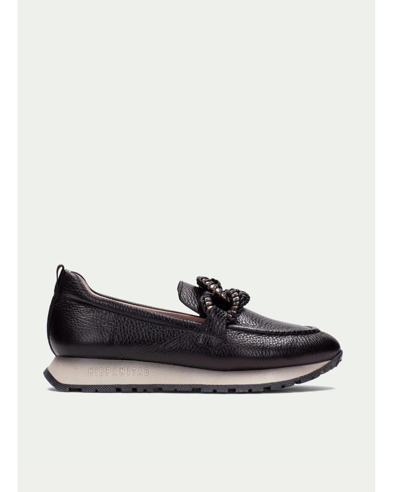 MOCASSINS HISPANITAS HI254238 NOIRS EN CUIR AVEC PLATEFORME ET CHAÎNE NEGRO