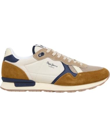 ZAPATILLAS DEPORTIVAS PEPE JEANS PMS40030 BEIGE Y MARRÓN CON DETALLES AZULES MARRóN