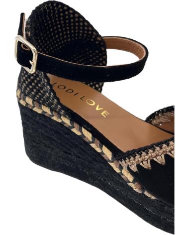 LODI CAVALTA NEGRO - SANDALIA DE CUÑA CON DETALLES DE ESPARTO NEGRO