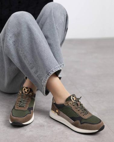 Zapatillas-casual-para-mujer-XTI-DEPORTIVO XTI MODELO 144206 SNEAKERS KAKI COMBINADO-KAKI