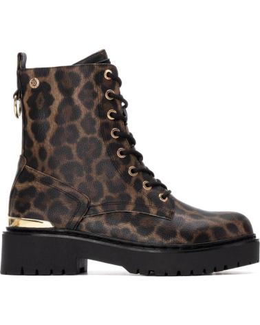 XTI BIKER BOOTS 144391 BLACK LEOPARD PRINT WITH ZIPPER CLOSURE NEGRO