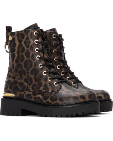 XTI BIKER BOOTS 144391 BLACK LEOPARD PRINT WITH ZIPPER CLOSURE NEGRO