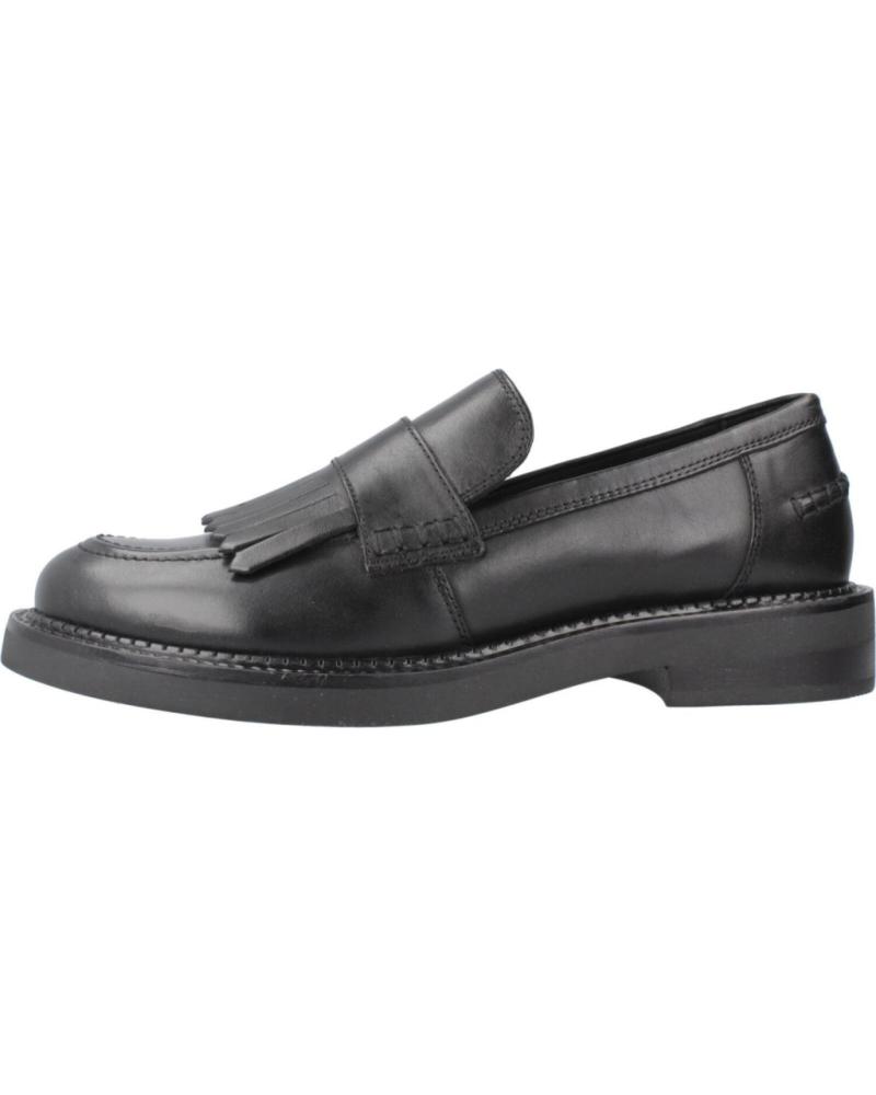 GEOX D SERILDA C9999 BLACK LEATHER LOAFERS WITH FRINGES C9999