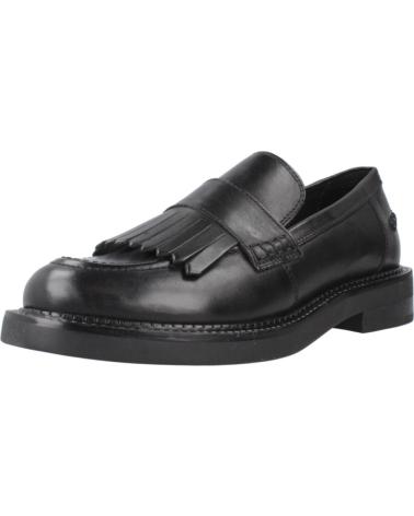GEOX D SERILDA C9999 BLACK LEATHER LOAFERS WITH FRINGES C9999