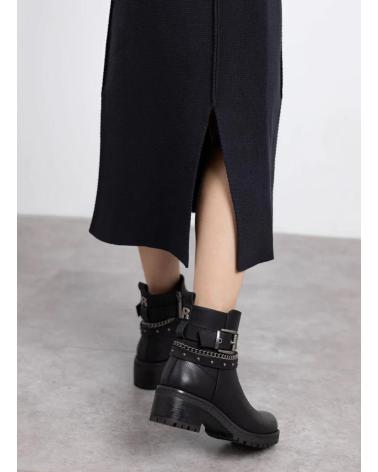REFRESH BIKER-STIEFELETTE 172918 SCHWARZ MIT NIETEN UND KETTE NEGRO