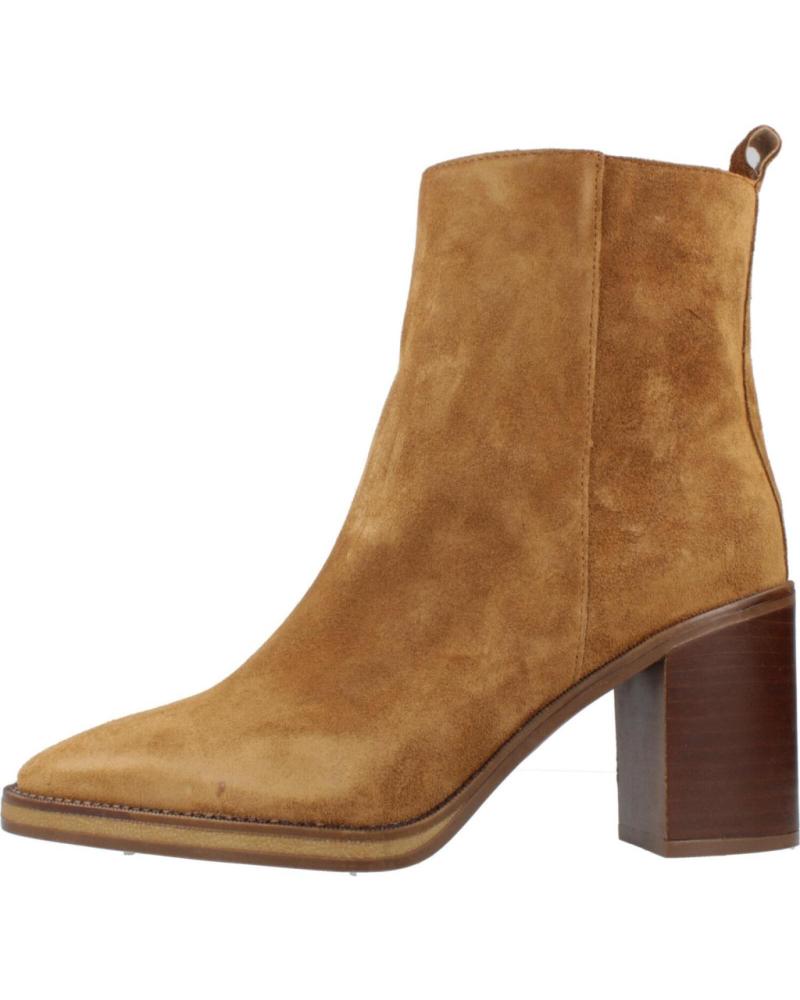 BOTINES ALPE VALLEY DE PIEL VUELTA MARRÓN CLARO CON TACÓN BLOQUE CUERO