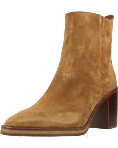 BOTINES ALPE VALLEY DE PIEL VUELTA MARRÓN CLARO CON TACÓN BLOQUE CUERO