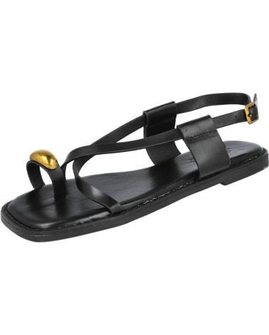 L&R SHOES SANDÁLIAS RASAS GZ-1U42-55 COM ADORNO METÁLICO PRETO NEGRO