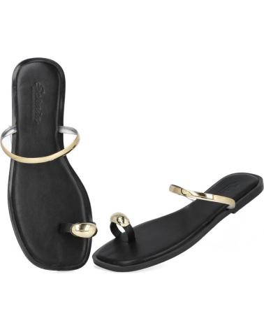 L&R SHOES GZ-2A015 SANDALES PLATES AVEC ORNEMENT MÉTALLIQUE NOIR NEGRO