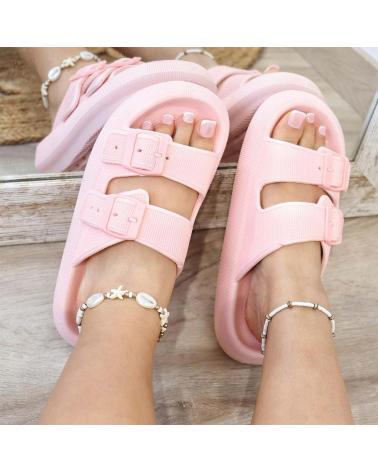 L&R SHOES VG323 TONGS DE PLAGE ET PISCINE À DOUBLE BRIDE ET BOUCLES ROSE ROSA