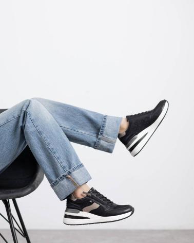 TÊNIS XTI 144629 PRETOS COM DETALHES METALIZADOS NEGRO