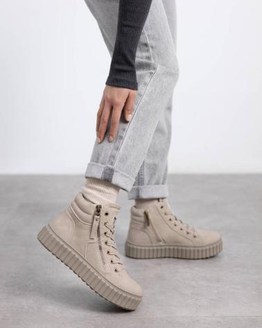 REFRESH BOTINES SNEAKER BEIGE 172891 CON PLATAFORMA Y CREMALLERA LATERAL BEIGE