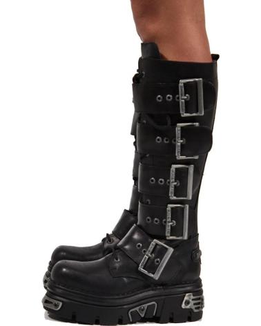 BOTAS ALTAS NEW ROCK METALLIC PRETAS COM FIVELAS NEGRO