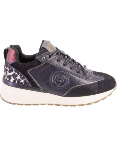 CARMELA 16441 BLACK LEATHER SNEAKERS WITH ANIMAL PRINT DETAILS NEGRO