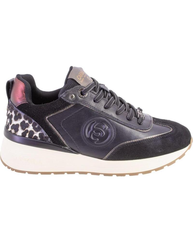 CARMELA 16441 BLACK LEATHER SNEAKERS WITH ANIMAL PRINT DETAILS NEGRO